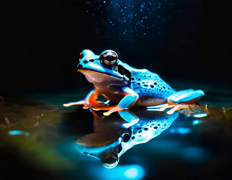 Frog in pond with reflection by Mustafa Kurnaz