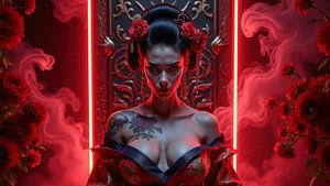 Fantasy Décoration Murale: AKARYA - La geisha japonaise dans une lumière rouge