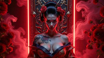 AKARYA - The Japanese geisha in red light by INFERAURUM