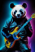Panda playing guitar neon art