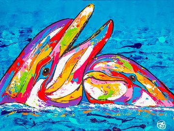 Liefdevolle dolfijnen van Happy Paintings