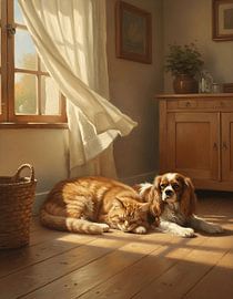 Ochtendzon op de slapende tabby van Regan Frederick