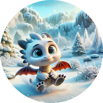 Winterwonderland: Nieuwsgierige draak in een besneeuwd landschap