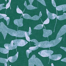 Modern botanical. Leaves in emerald green and white by Dina Dankers