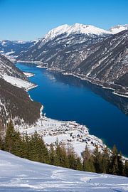 View of Lake Achensee and tourist resort of Pertisau in winter, des by SusaZoom