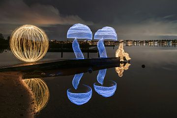 Lightpainting figuren op een stijger in Zoetermeer