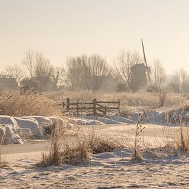 Zonsopkomst bij een besneeuwd landschap van Renso de Wind