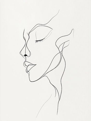 Élégant dessin au trait continu représentant le profil d'une femme', les yeux fermés