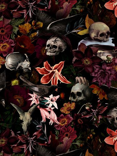 Ancien crâne et fleurs de De Heem