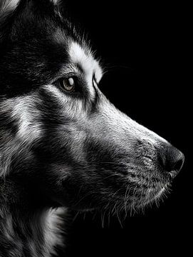 Regard vigilant - Husky en noir et blanc sur drdigitaldesign