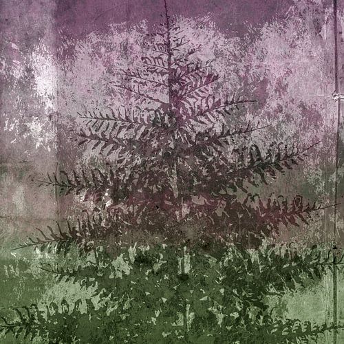 Abies somnium - Abstract Minimalistisch Botanisch in paars en groen
