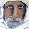 Gemälde portret der Berberin mit blauen Augen und Schal in Ölfarbe von Marianne van der Zee