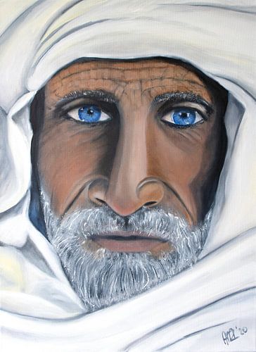 Schilderij Portret van Berber met blauwe ogen en sjaal