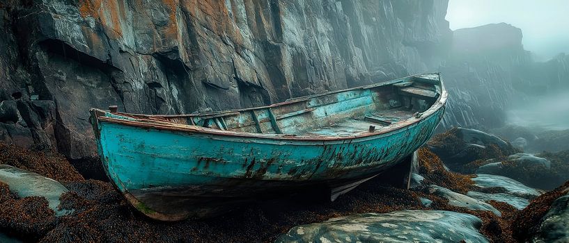 Verlassenes Boot an der Küste von Poster Art Shop