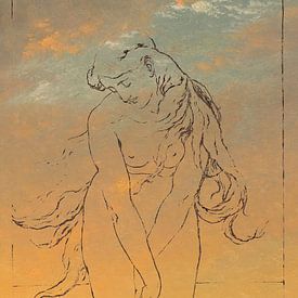 Vrouw met zonsondergang op de achtergrond van Oude Meesters Atelier