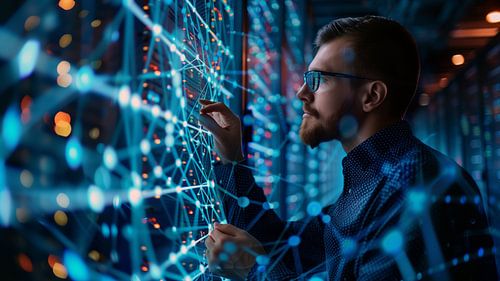 Mannelijke admin in futuristisch datacenter
