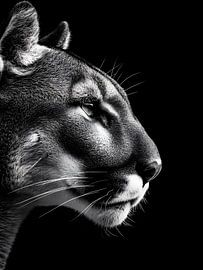 Puma, Berglöwe, Raubkatze, Wildtier, Tierporträt, Nahaufnahme, Schwarzweiß, Monochrom, Fine Art, Wildlife, Eleganz, Minimalismus von drdigitaldesign