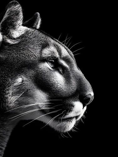 Puma, bergleeuw, roofdier, wild dier, dierenportret, close-up, zwart-wit, monochroom, fine art, wildlife, elegantie, minimalisme