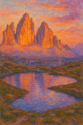 Dolomieten Tre Cime Zonsondergang – Italiaanse Alpen Impressionistische Bergkunst