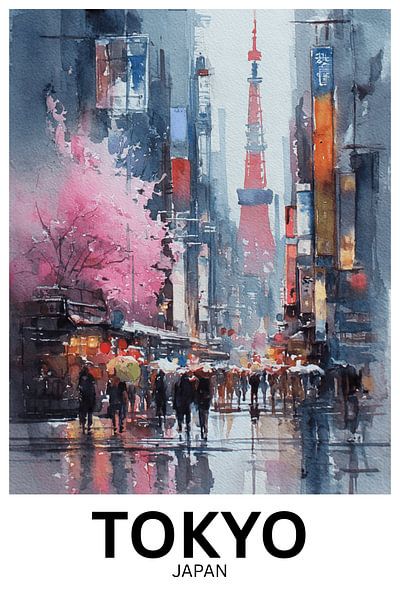 Sakura Rain - Tokio in Aquarellträumen von Jaladri Atelier