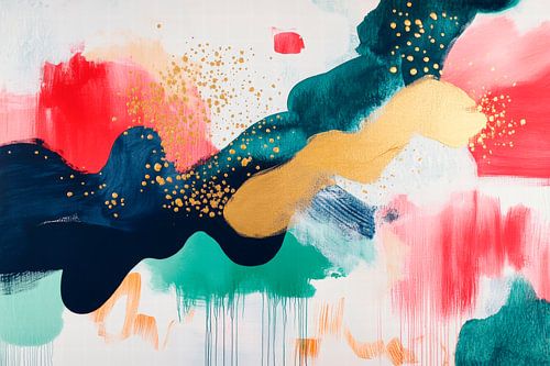 Kleurrijke abstractie met gouden accenten
