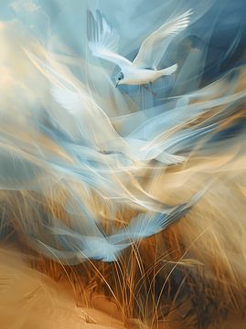 Flying birds in the dunes by Artsy
