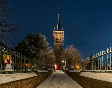 Elsloo in the evening in winter with snow