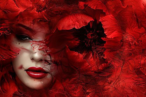 schilderachtig portret met rode roos