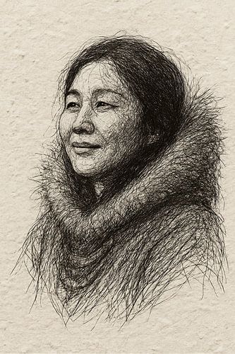 Inuit vrouw met warme bontkraag (winter Antarctica krachtig portret natuur zwart garen)