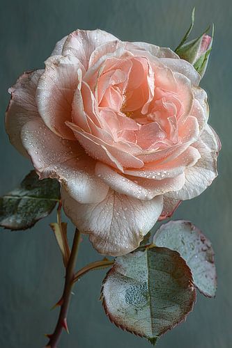 Rose rose en fleur avec gouttes de rosée
