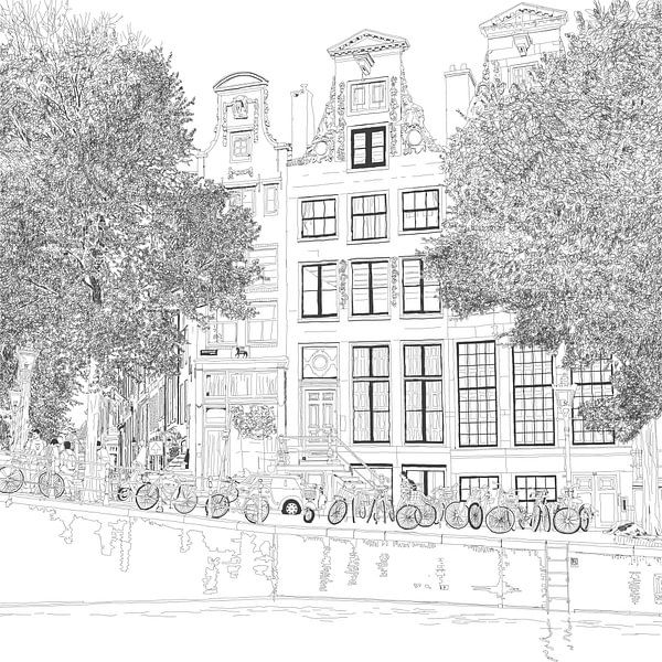 Pentekening Herengracht 392 Amsterdam Vierkant Tekening Lijntekening van Hendrik-Jan Kornelis