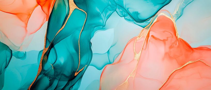 Colourful liquid art with gold accents by Poster Art Shop