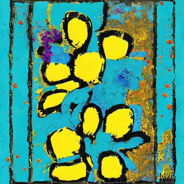 Peinture abstraite avec fantaisie florale par Johan de Jong