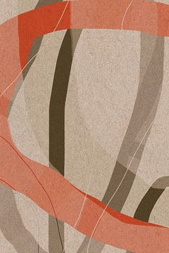 Moderne abstracte minimalistische vormen in koraalrood, bruin, beige, wit III van Dina Dankers