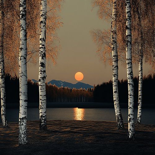 Bouleaux au soleil couchant