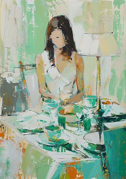 Vrouw Aan Tafel | Vrouw Groen van Kunst Kriebels