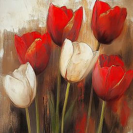 Tulips Painting | Blooming Contrast by Wonderful Art
