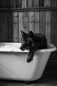 Wilde wolf in bad - Een fascinerende badkamerfoto voor je WC van Felix Brönnimann