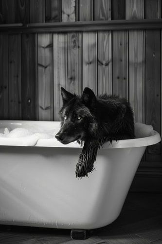Loup sauvage dans une baignoire - Un tableau de salle de bain fascinant pour vos toilettes