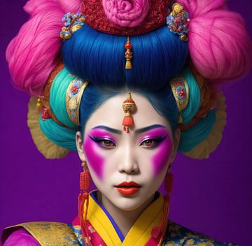 Portrait d'une geisha japonaise aux couleurs vives. sur Brian Morgan