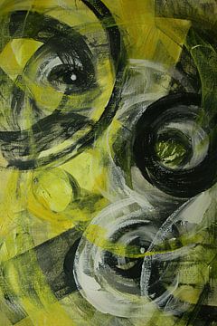 Dynamisch abstract schilderij met cirkels en kleuren van De Muurdecoratie