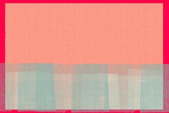 Abstrakt in zartem Rosa, Weiß, Hellblau und Neonrot.