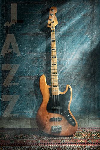 Bass guitar JAZZ against a wall