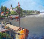 Vrachtschepen langs de kade in Baasrode aan de Schelde. (België) van Galerie Ringoot thumbnail