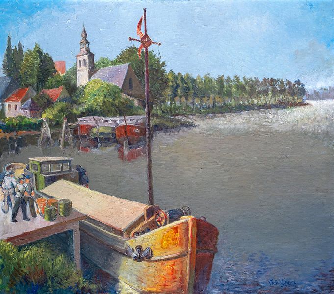 Frachtschiffe am Kai in Baasrode an der Schelde. (Belgien) von Galerie Ringoot