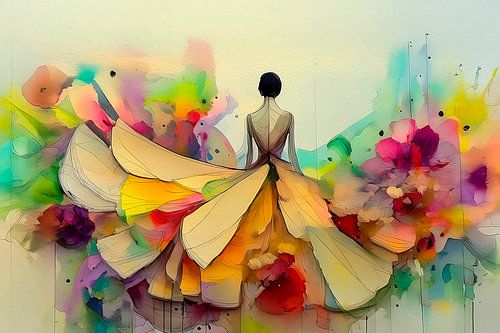 Portrait moderne d'une femme avec une jupe florale