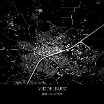 Zwart-witte landkaart van Middelburg, Zeeland. van Rezona