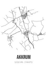 Akkrum (Fryslan) | Map | Black and white by Prints of Place