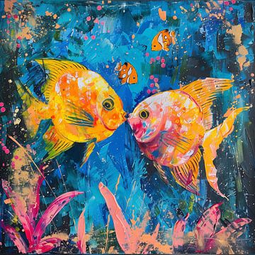 Kussende vissen tropisch abstract van The Xclusive Art
