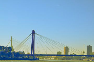 Rotterdam - Willemsbrug en omgeving - in blauw/oker tinten